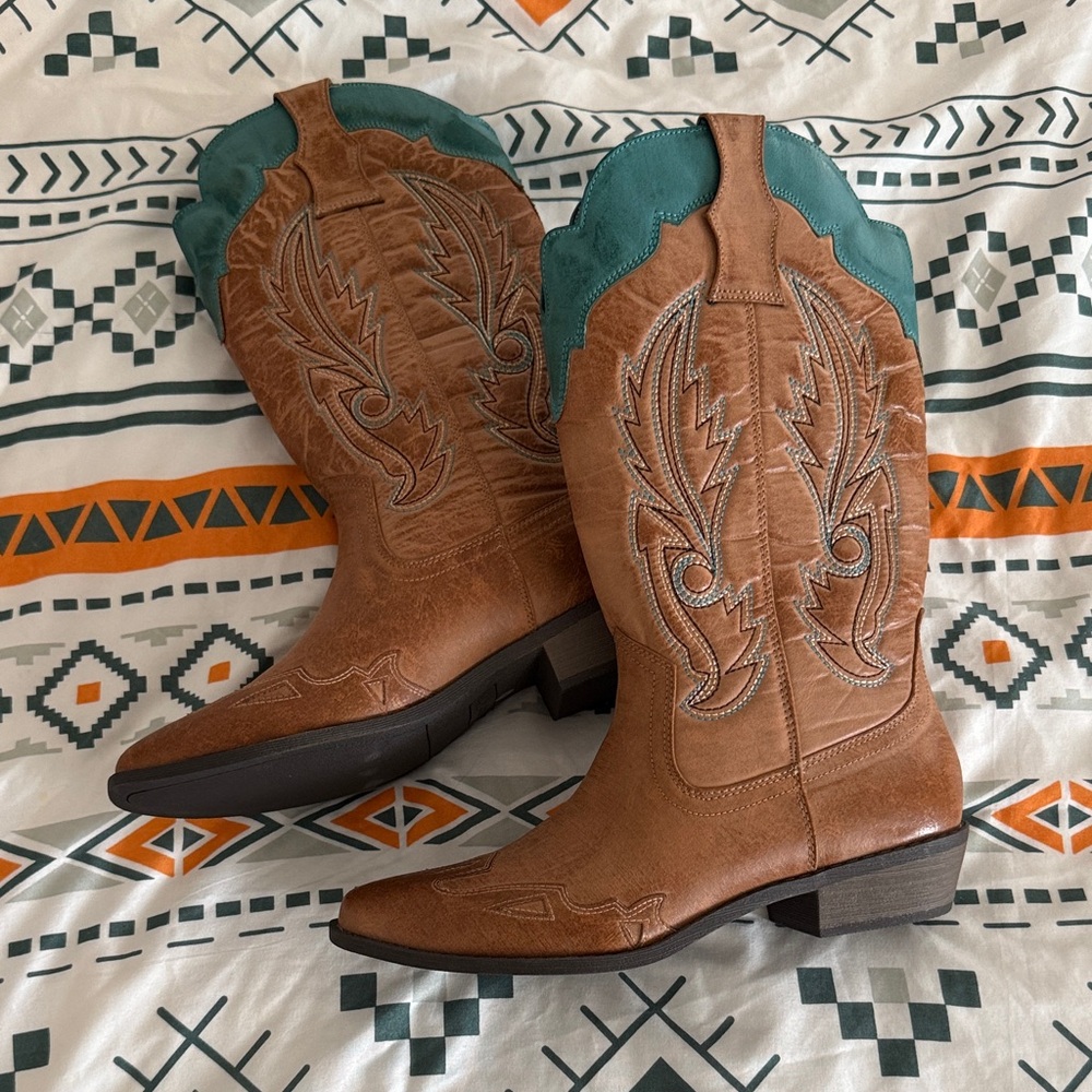 Coconuts by Matisse Brown and Teal Heeled Boots